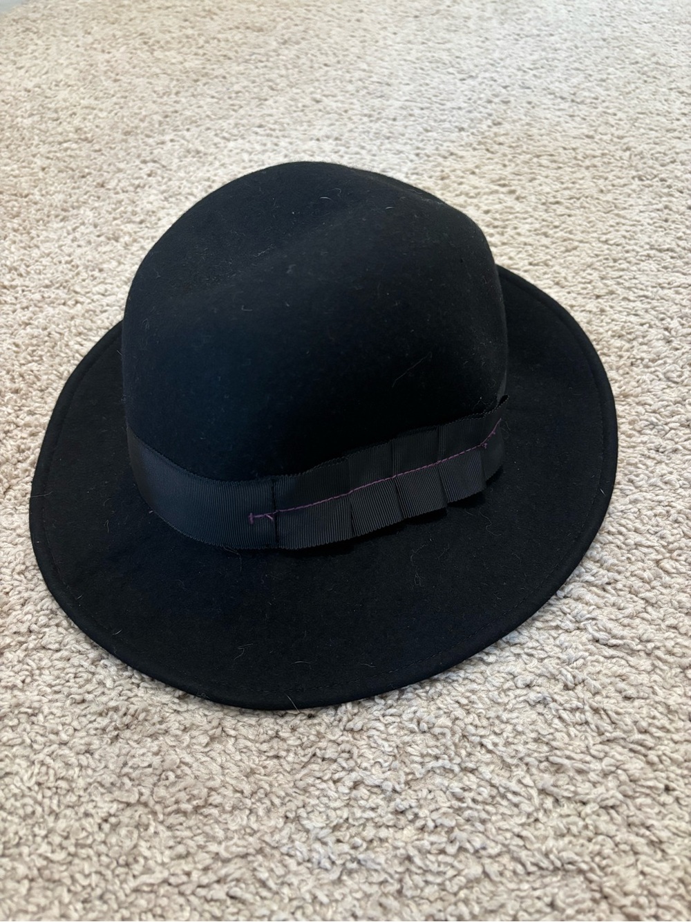 Gap Black Wool Fedora Hat S/M Wide Brim Ribbon Band